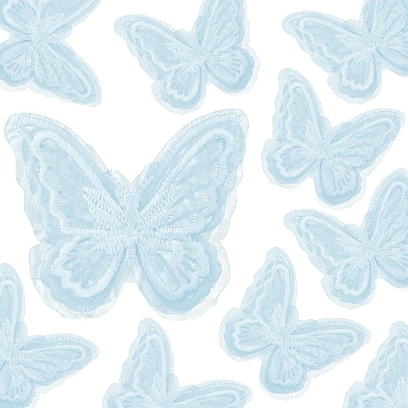 PT'SON 20PCS Blue Butterfly Lace Trim, Double Layers Organza Fabric Embroidery, Sewing Craft Decorative for DIY, Hair, Dress, Hat - Image 1